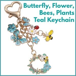 Butterfly New Bag Charm Keychain Butterfly And Teal Flowers